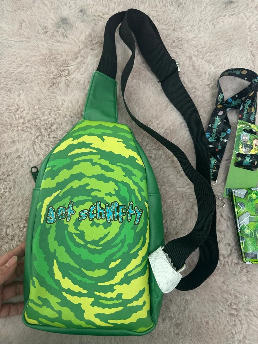 Rick and Morty Get Schwifty Portal Pose Crossbody Sling Bag-wallet-Lanyard